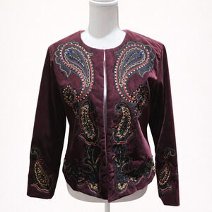 DG2 XS Velvet Jacket Paisley Embroidered Stretch Cozy Boho Cabincore